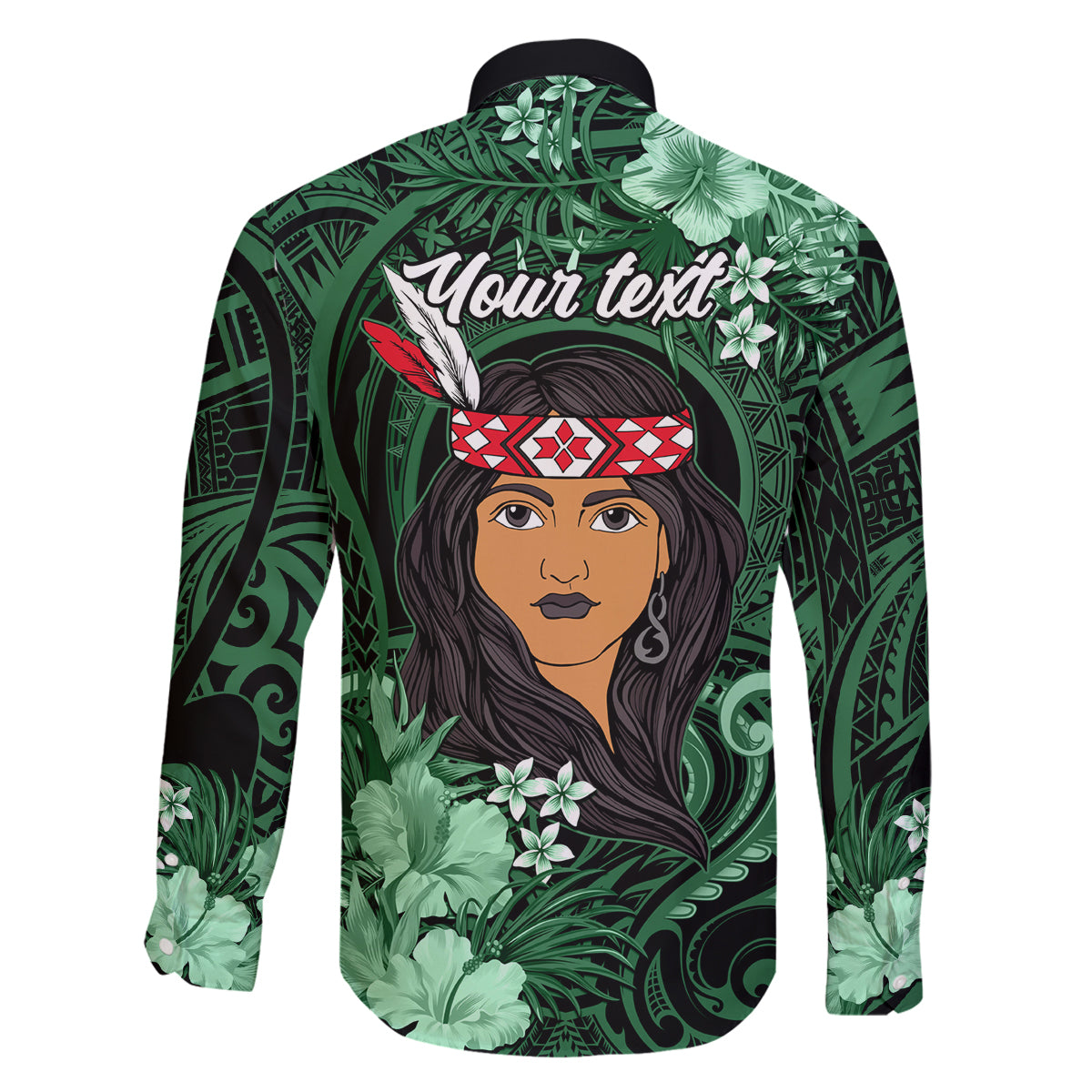 New Zealand Custom Women's Day Family Matching Long Sleeve Bodycon Dress and Hawaiian Shirt Maori Girl Feathers of Hope - Green LT9 - Polynesian Pride