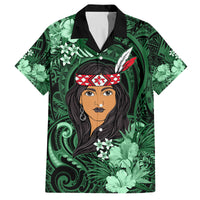 New Zealand Custom Women's Day Family Matching Summer Maxi Dress and Hawaiian Shirt Maori Girl Feathers of Hope - Green LT9 Dad's Shirt - Short Sleeve Green - Polynesian Pride