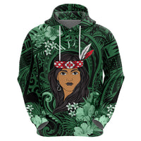 New Zealand Custom Women's Day Hoodie Maori Girl Feathers of Hope - Green LT9 - Polynesian Pride