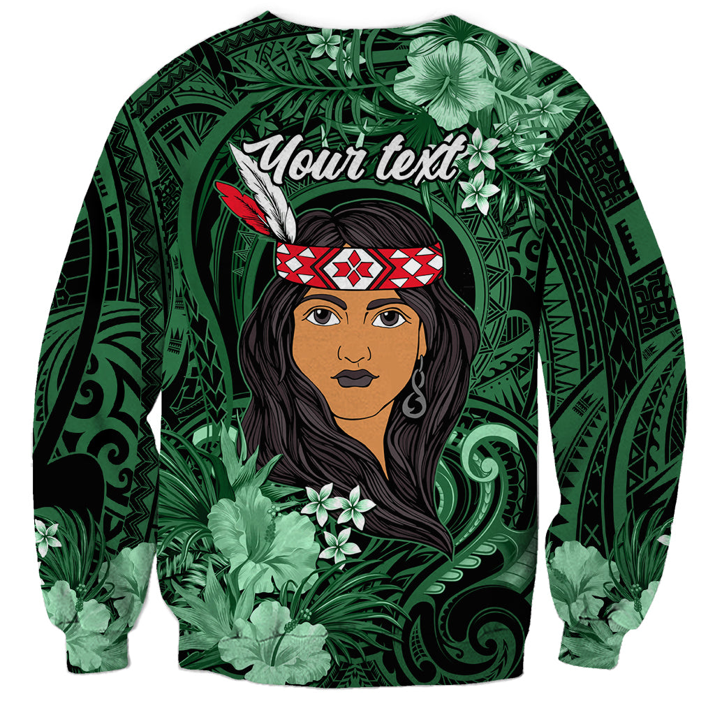 New Zealand Custom Women's Day Sweatshirt Maori Girl Feathers of Hope - Green LT9 - Polynesian Pride