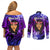 New Zealand Custom Women's Day Couples Matching Off Shoulder Short Dress and Long Sleeve Button Shirt Maori Girl Feathers of Hope - Purple LT9 - Polynesian Pride