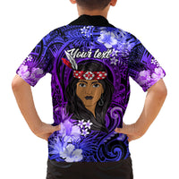 New Zealand Custom Women's Day Family Matching Off Shoulder Short Dress and Hawaiian Shirt Maori Girl Feathers of Hope - Purple LT9 - Polynesian Pride
