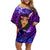 New Zealand Custom Women's Day Family Matching Off Shoulder Short Dress and Hawaiian Shirt Maori Girl Feathers of Hope - Purple LT9 Mom's Dress Purple - Polynesian Pride