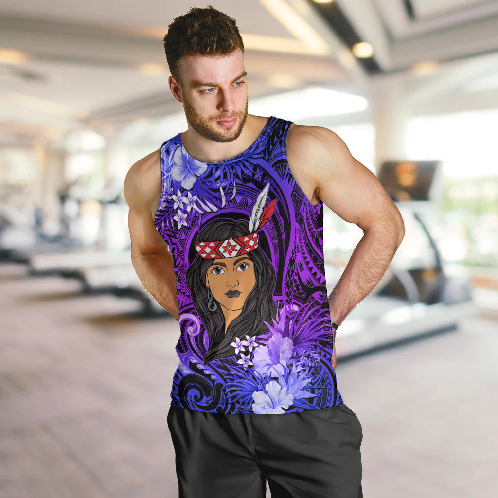 New Zealand Custom Women's Day Men Tank Top Maori Girl Feathers of Hope - Purple LT9 Purple - Polynesian Pride
