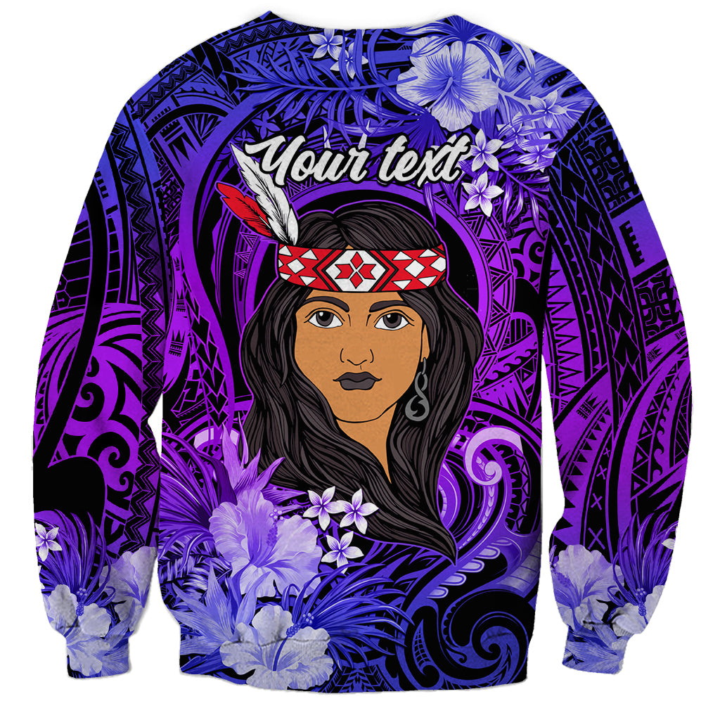 New Zealand Custom Women's Day Sweatshirt Maori Girl Feathers of Hope - Purple LT9 - Polynesian Pride