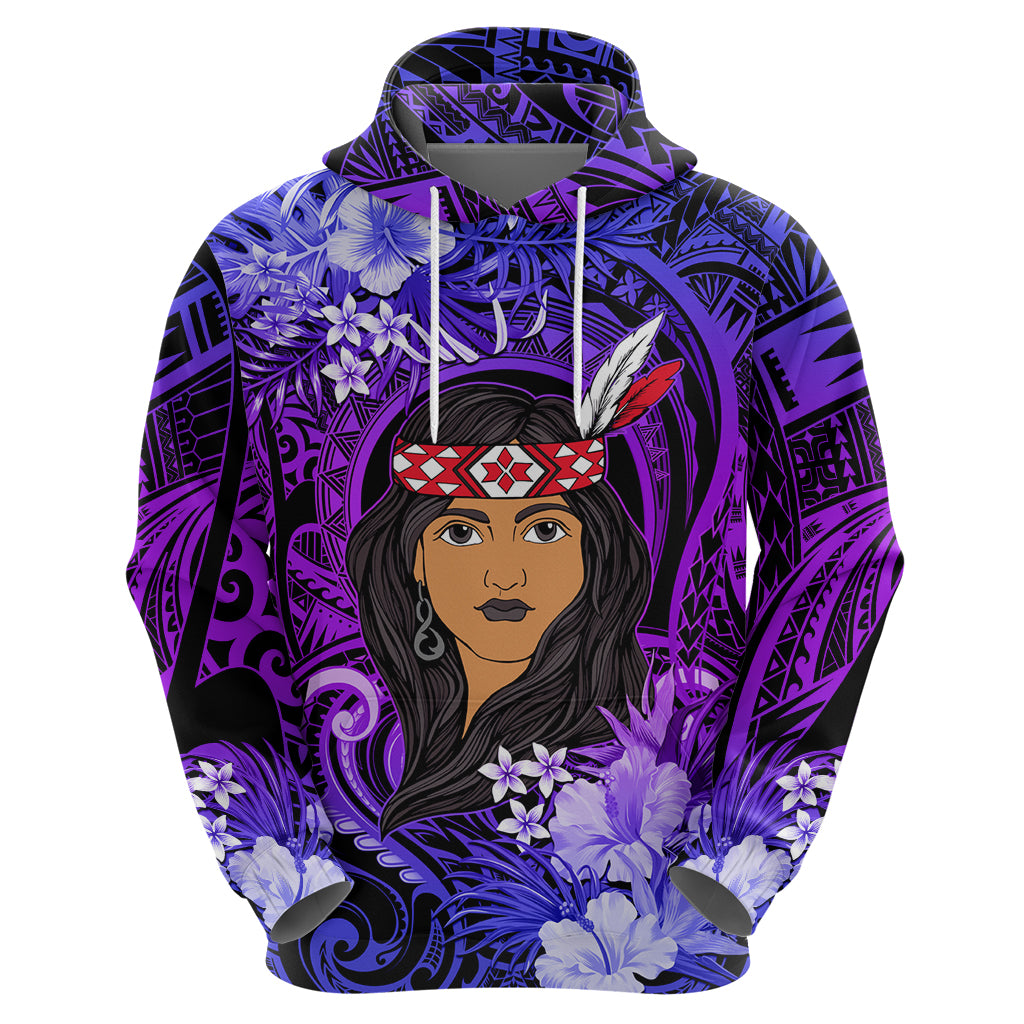 New Zealand Custom Women's Day Zip Hoodie Maori Girl Feathers of Hope - Purple LT9 - Polynesian Pride