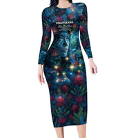 New Zealand Matariki Pohutukawa Family Matching Long Sleeve Bodycon Dress and Hawaiian Shirt Te Mauri te Ora LT9 Mom's Dress Art - Polynesian Pride