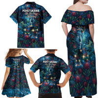 New Zealand Matariki Pohutukawa Family Matching Off Shoulder Maxi Dress and Hawaiian Shirt Te Mauri te Ora LT9 - Polynesian Pride