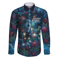 New Zealand Matariki Pohutukawa Family Matching Off Shoulder Maxi Dress and Hawaiian Shirt Te Mauri te Ora LT9 Dad's Shirt - Long Sleeve Art - Polynesian Pride