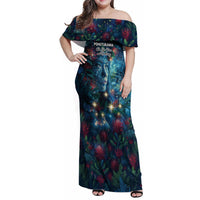 New Zealand Matariki Pohutukawa Family Matching Off Shoulder Maxi Dress and Hawaiian Shirt Te Mauri te Ora LT9 Mom's Dress Art - Polynesian Pride