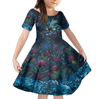 New Zealand Matariki Pohutukawa Family Matching Short Sleeve Bodycon Dress and Hawaiian Shirt Te Mauri te Ora LT9 Daughter's Dress Art - Polynesian Pride