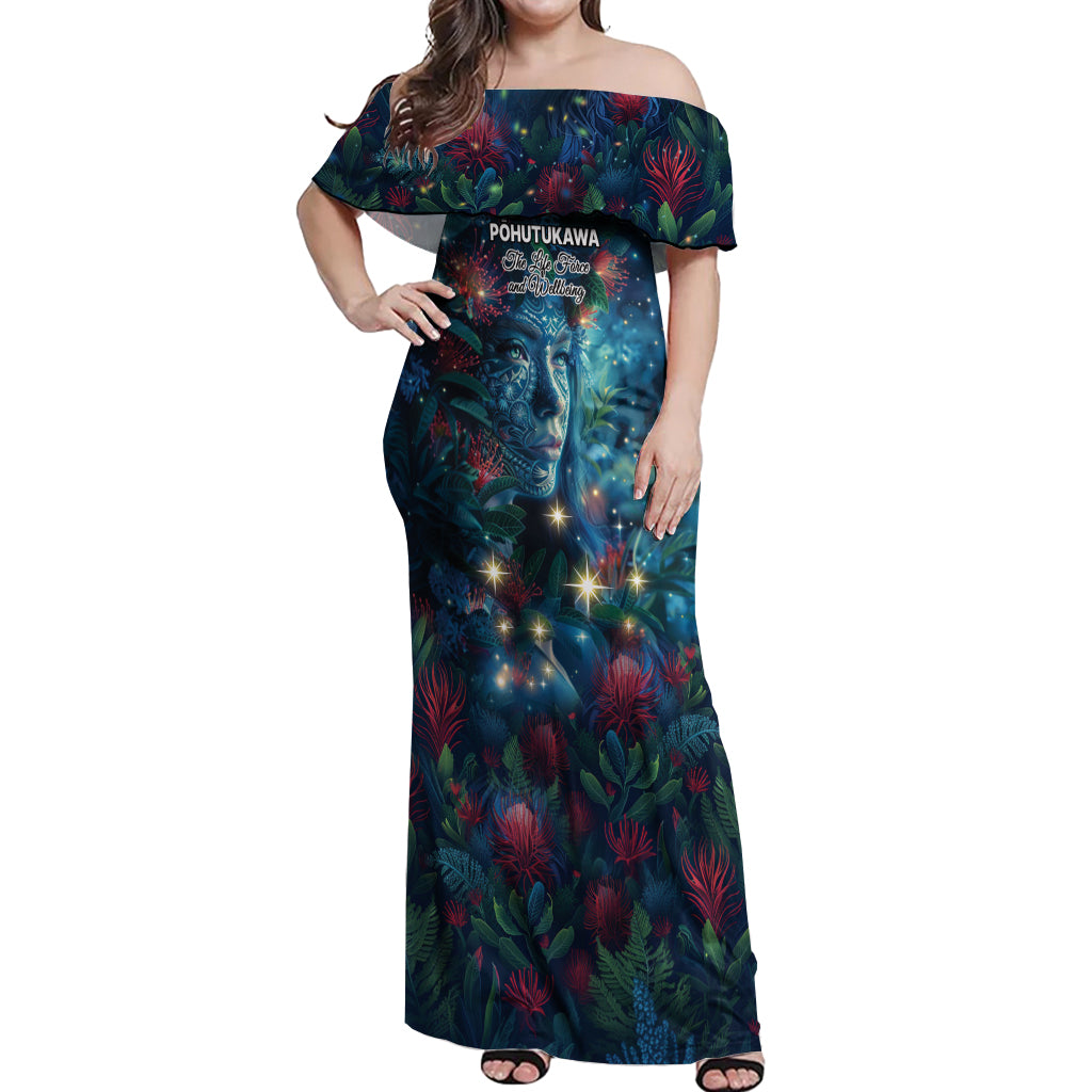 New Zealand Matariki Pohutukawa Off Shoulder Maxi Dress Te Mauri te Ora LT9 Women Art - Polynesian Pride
