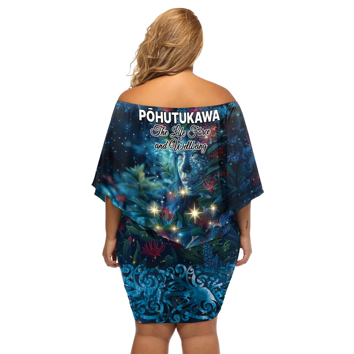 New Zealand Matariki Pohutukawa Off Shoulder Short Dress Te Mauri te Ora LT9 - Polynesian Pride