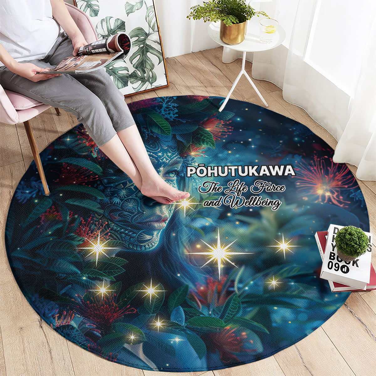 New Zealand Matariki Pohutukawa Round Carpet Te Mauri te Ora LT9 - Polynesian Pride