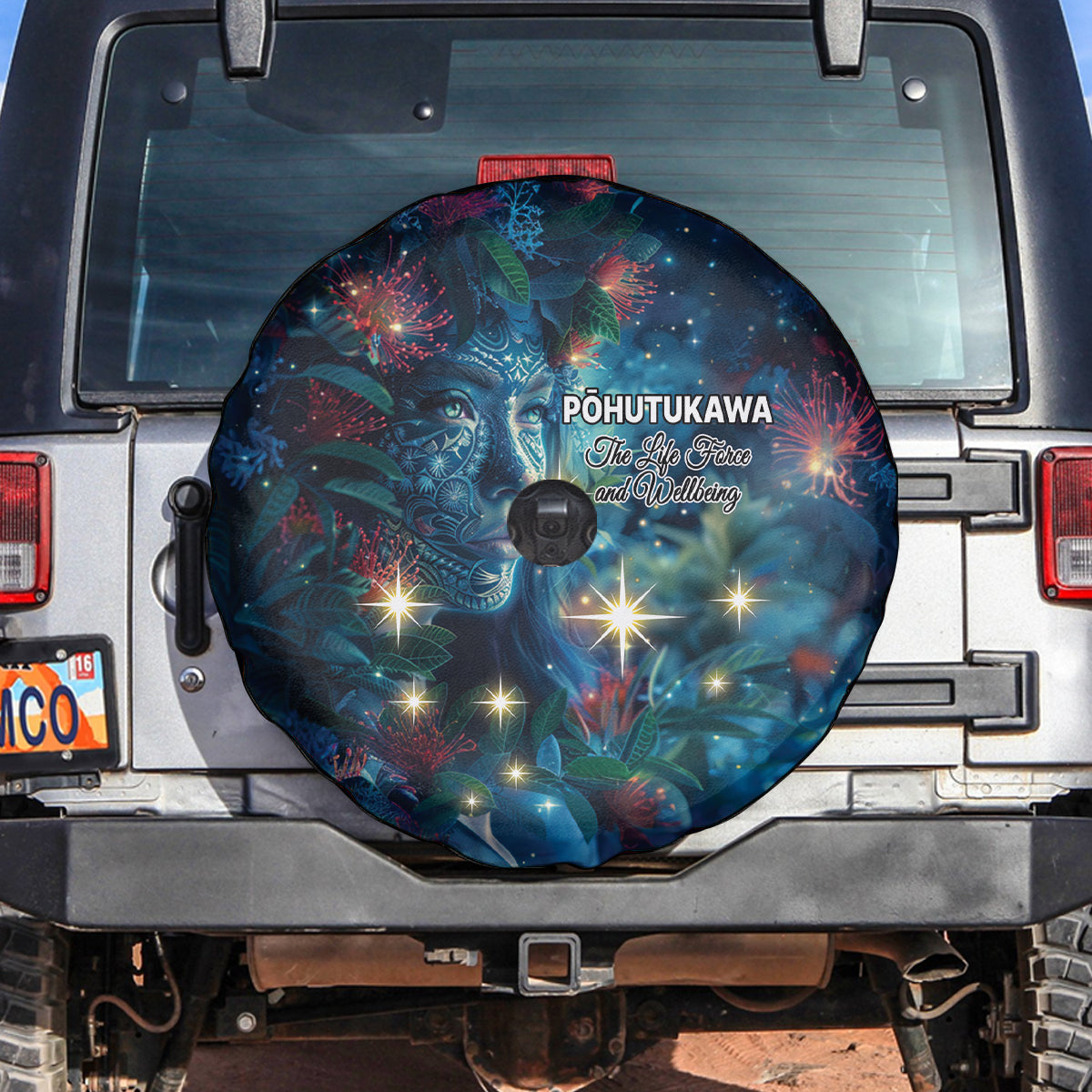 New Zealand Matariki Pohutukawa Spare Tire Cover Te Mauri te Ora LT9 Art - Polynesian Pride