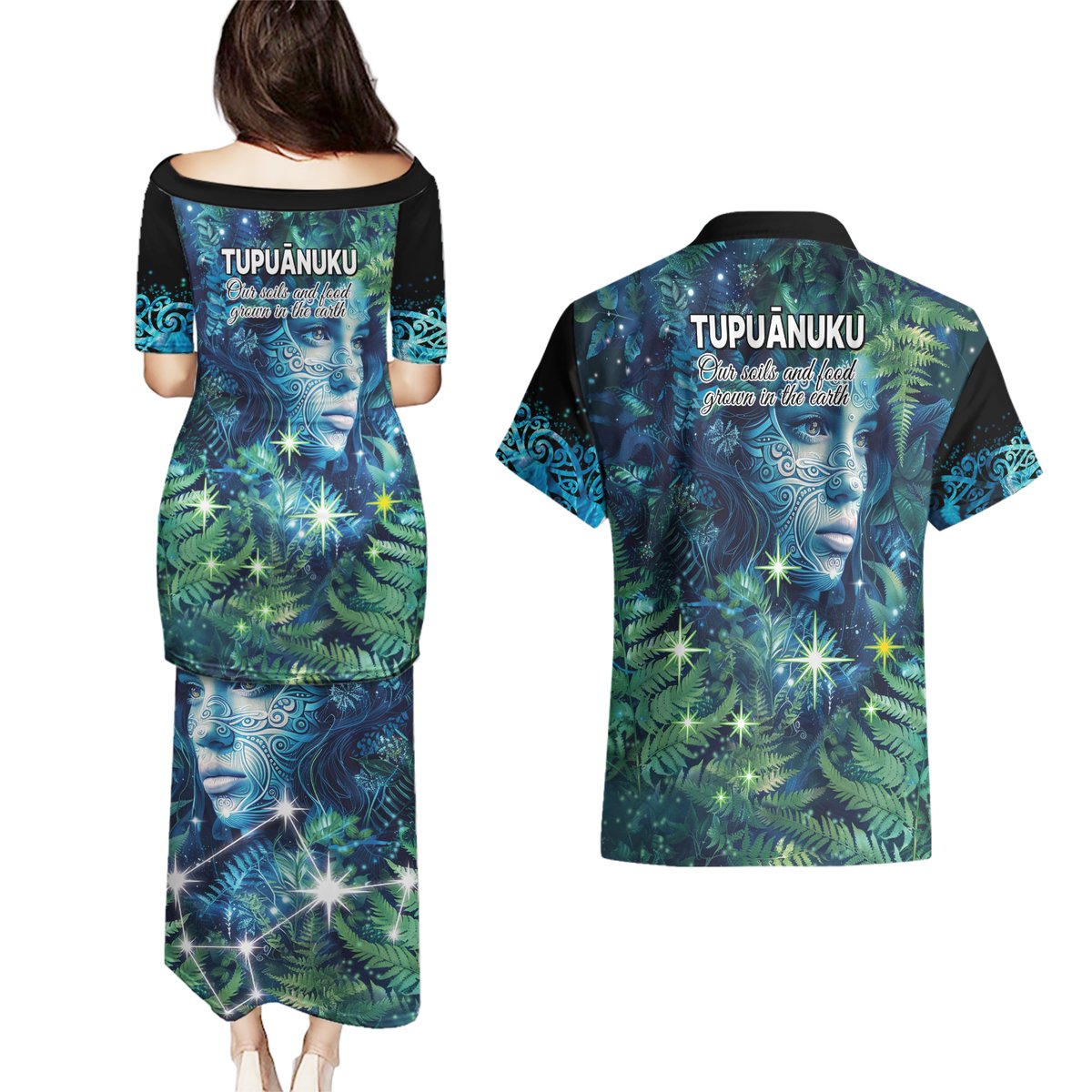 New Zealand Matariki Tupuanuku Couples Matching Puletasi and Hawaiian Shirt Te Wā o te Hauhake
