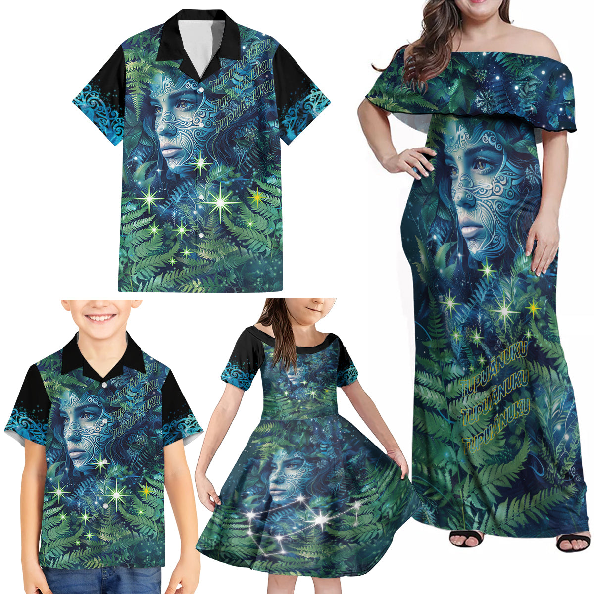 New Zealand Matariki Tupuanuku Family Matching Off Shoulder Maxi Dress and Hawaiian Shirt Te W o te Hauhake LT9 - Polynesian Pride