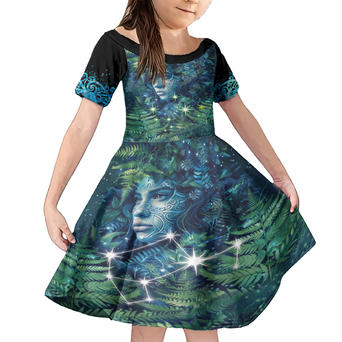 New Zealand Matariki Tupuanuku Family Matching Summer Maxi Dress and Hawaiian Shirt Te W o te Hauhake LT9 Daughter's Dress Art - Polynesian Pride
