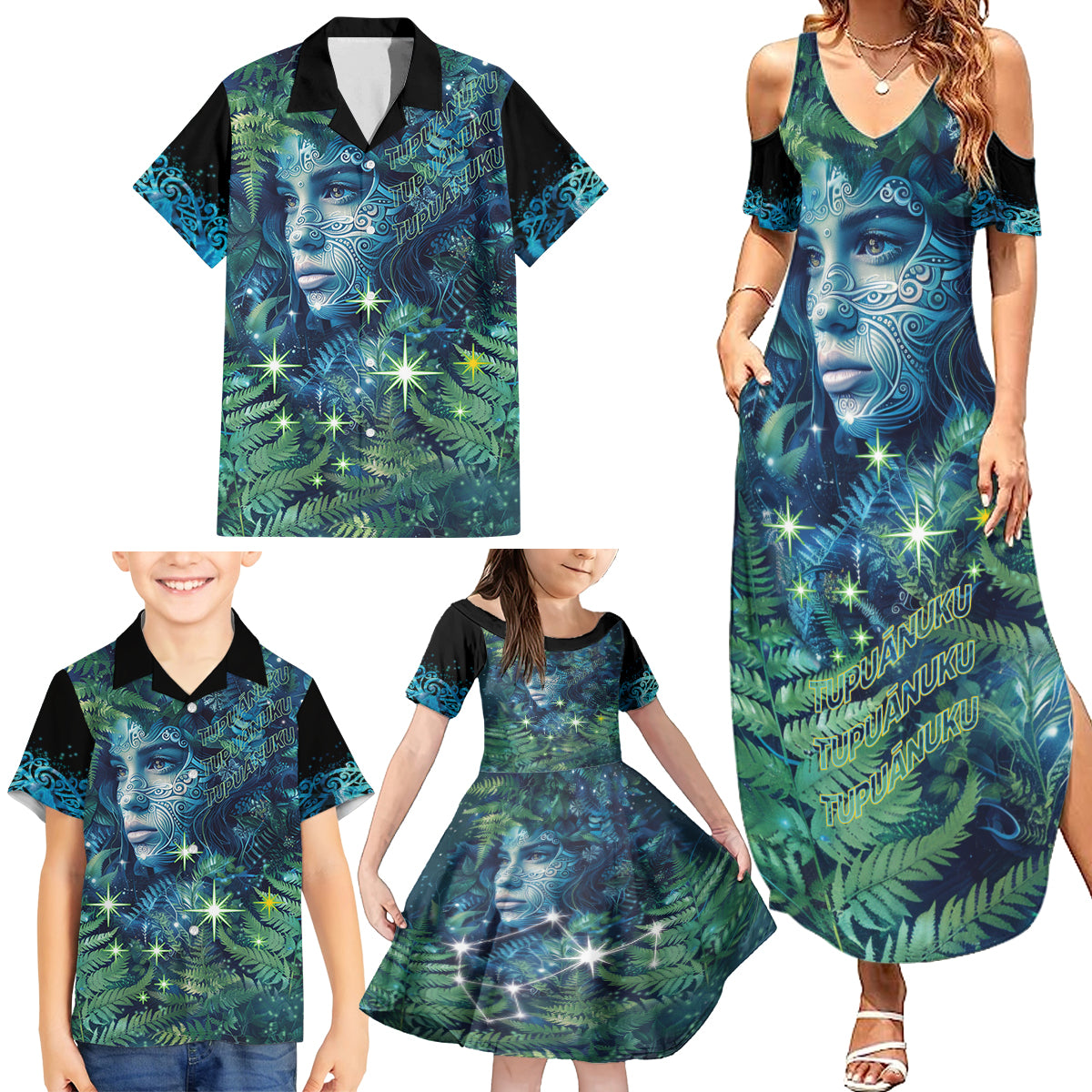 New Zealand Matariki Tupuanuku Family Matching Summer Maxi Dress and Hawaiian Shirt Te W o te Hauhake LT9 - Polynesian Pride