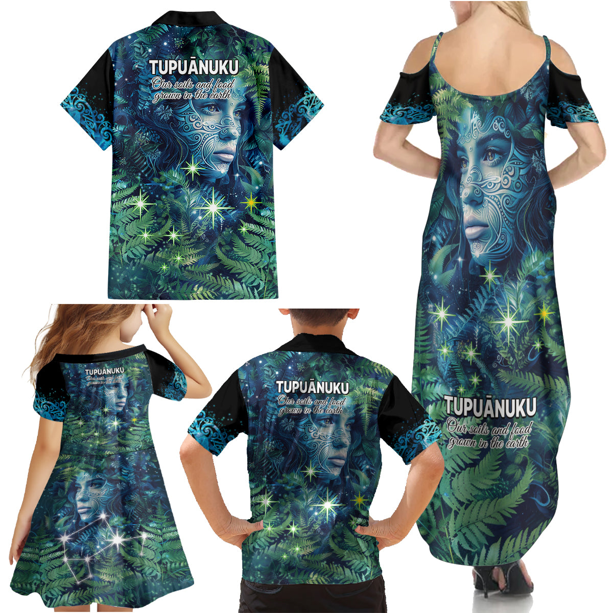 New Zealand Matariki Tupuanuku Family Matching Summer Maxi Dress and Hawaiian Shirt Te W o te Hauhake LT9 - Polynesian Pride