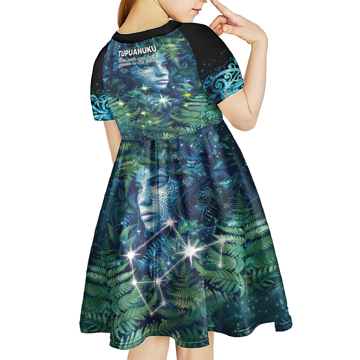 New Zealand Matariki Tupuanuku Kid Short Sleeve Dress Te W o te Hauhake LT9 - Polynesian Pride