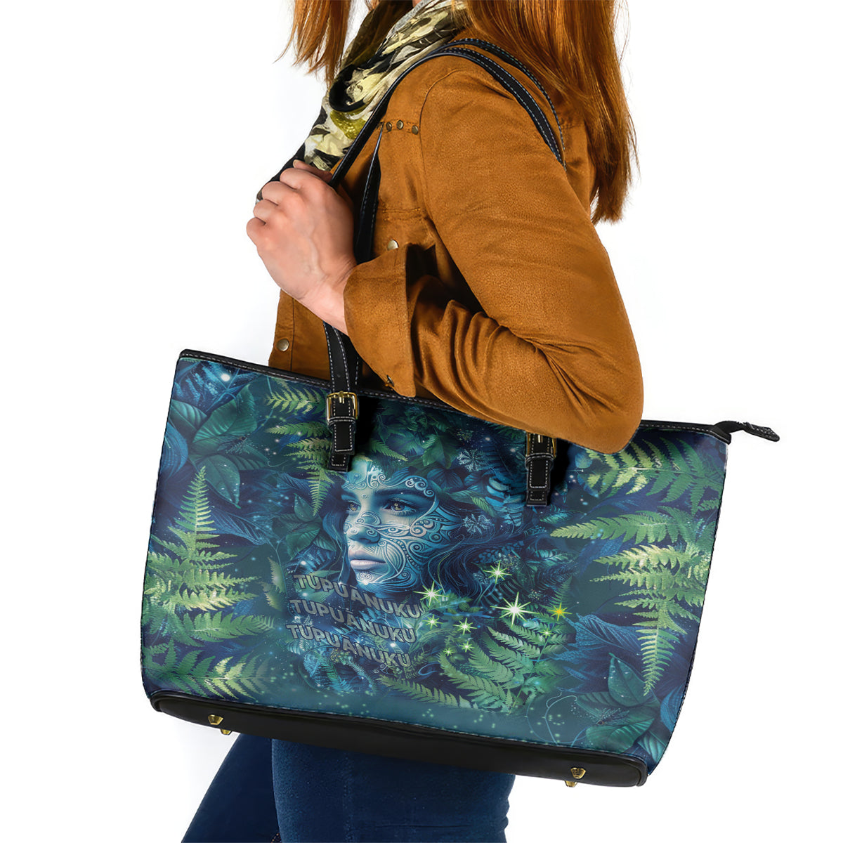 New Zealand Matariki Tupuanuku Leather Tote Bag Te W o te Hauhake LT9 Art - Polynesian Pride