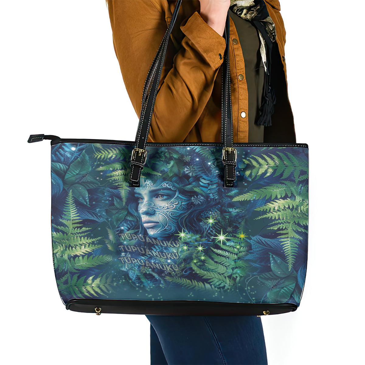 New Zealand Matariki Tupuanuku Leather Tote Bag Te W o te Hauhake LT9 - Polynesian Pride