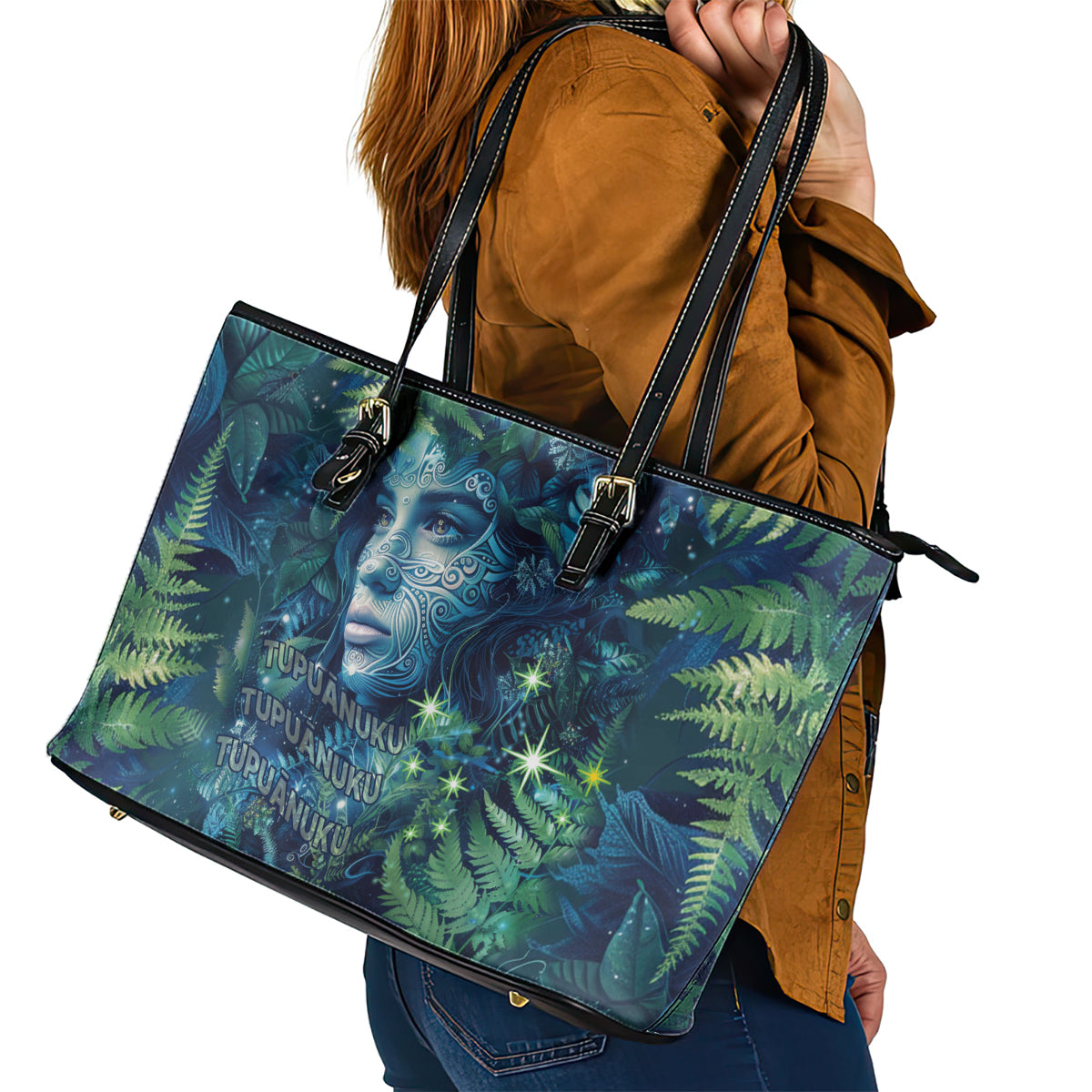 New Zealand Matariki Tupuanuku Leather Tote Bag Te W o te Hauhake LT9 - Polynesian Pride