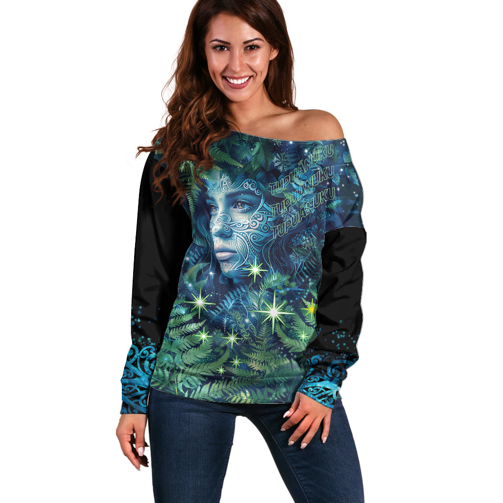 New Zealand Matariki Tupuanuku Off Shoulder Sweater Te W o te Hauhake LT9 Women Art - Polynesian Pride