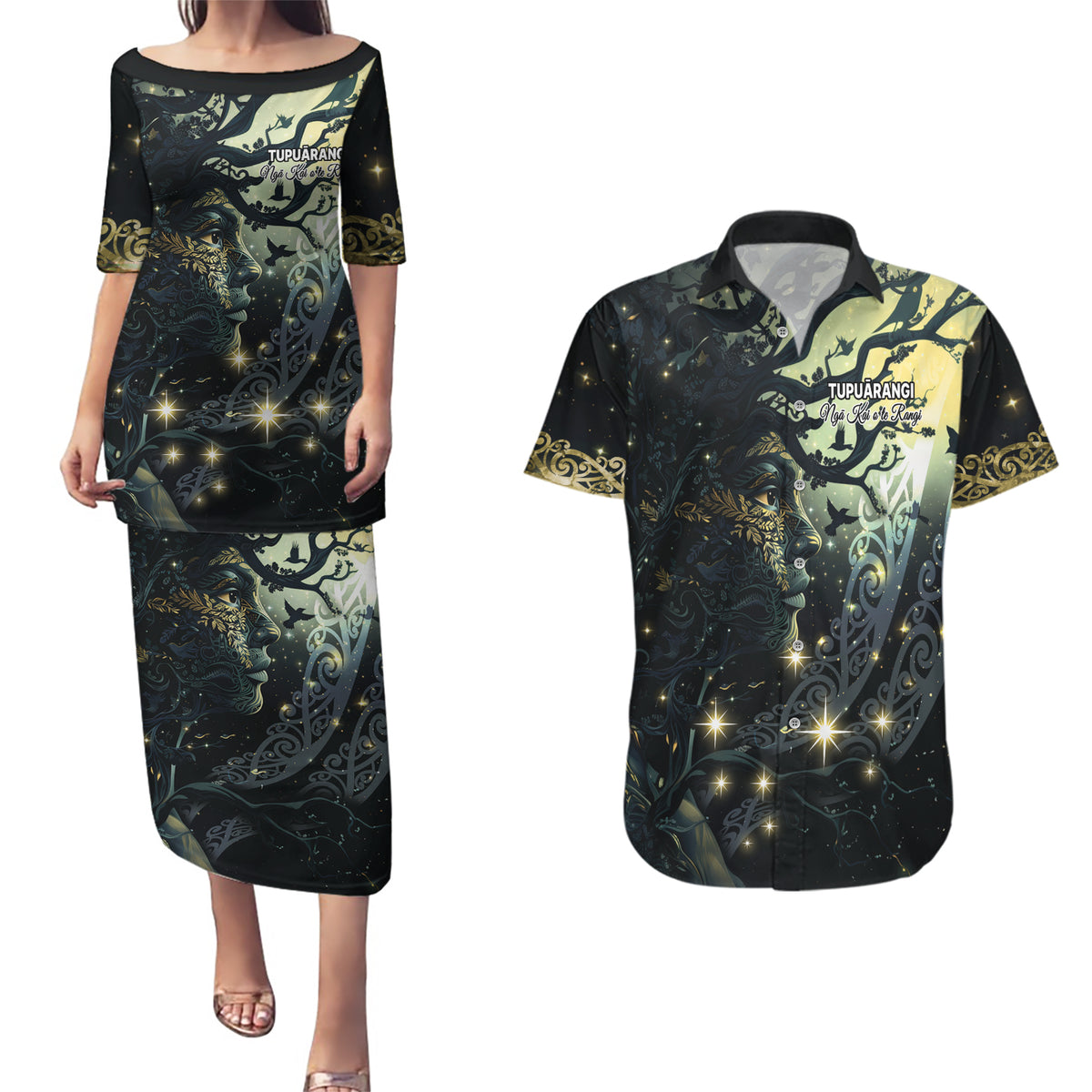New Zealand Matariki Tupuarangi Couples Matching Puletasi and Hawaiian Shirt Ng Kai o te Rangi LT9 Art - Polynesian Pride