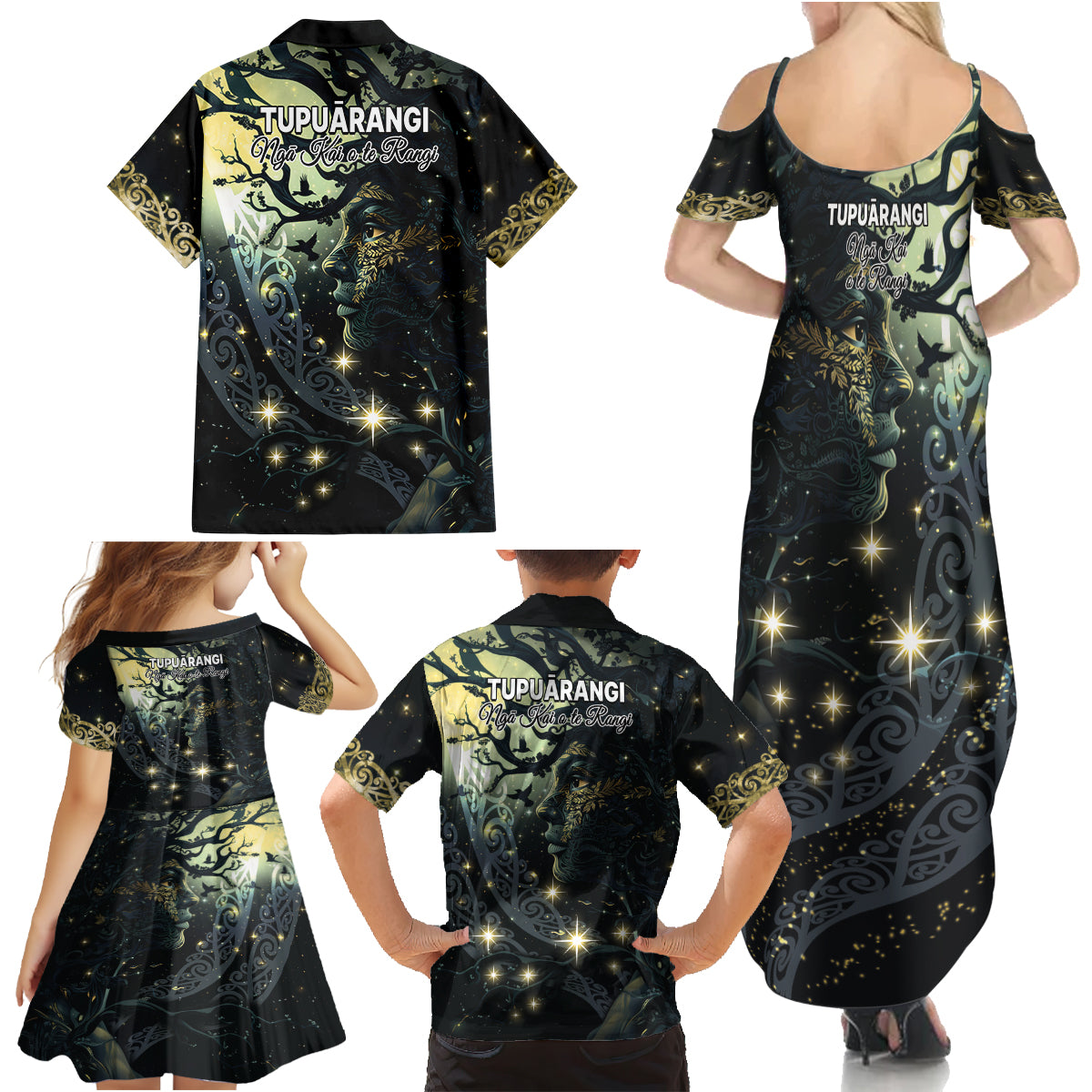 New Zealand Matariki Tupuarangi Family Matching Summer Maxi Dress and Hawaiian Shirt Ng Kai o te Rangi LT9 - Polynesian Pride