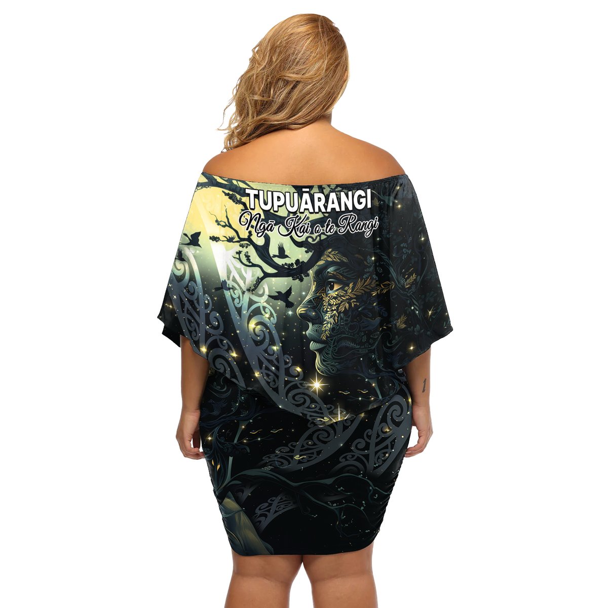 New Zealand Matariki Tupuarangi Off Shoulder Short Dress Ng Kai o te Rangi LT9 - Polynesian Pride