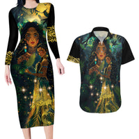 New Zealand Matariki Couples Matching Long Sleeve Bodycon Dress and Hawaiian Shirt Rongo Mori Wellbeing and Good Luck LT9 Art - Polynesian Pride