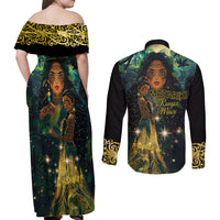 New Zealand Matariki Couples Matching Off Shoulder Maxi Dress and Long Sleeve Button Shirt Rongo Mori Wellbeing and Good Luck LT9 - Polynesian Pride