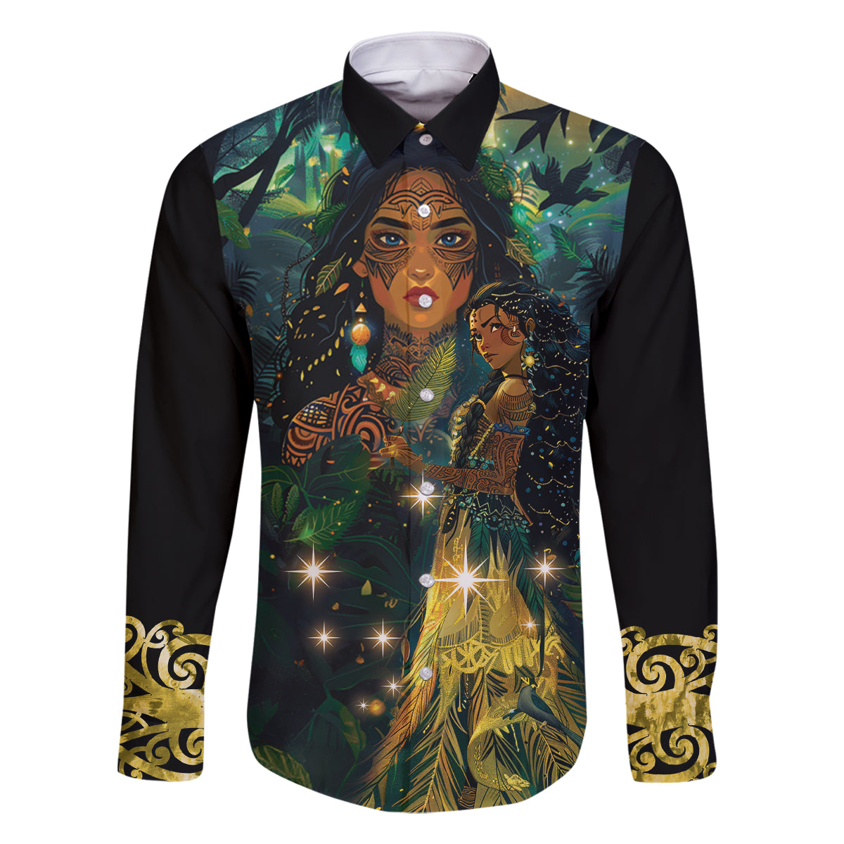 New Zealand Matariki Family Matching Long Sleeve Bodycon Dress and Hawaiian Shirt Rongo Mori Wellbeing and Good Luck LT9 Dad's Shirt - Long Sleeve Art - Polynesian Pride