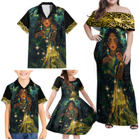 New Zealand Matariki Family Matching Off Shoulder Maxi Dress and Hawaiian Shirt Rongo Mori Wellbeing and Good Luck LT9 - Polynesian Pride