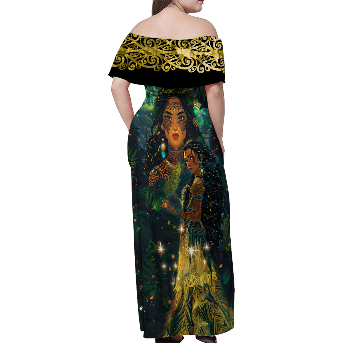 New Zealand Matariki Family Matching Off Shoulder Maxi Dress and Hawaiian Shirt Rongo Mori Wellbeing and Good Luck LT9 - Polynesian Pride