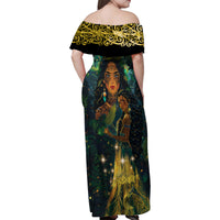 New Zealand Matariki Family Matching Off Shoulder Maxi Dress and Hawaiian Shirt Rongo Mori Wellbeing and Good Luck LT9 - Polynesian Pride