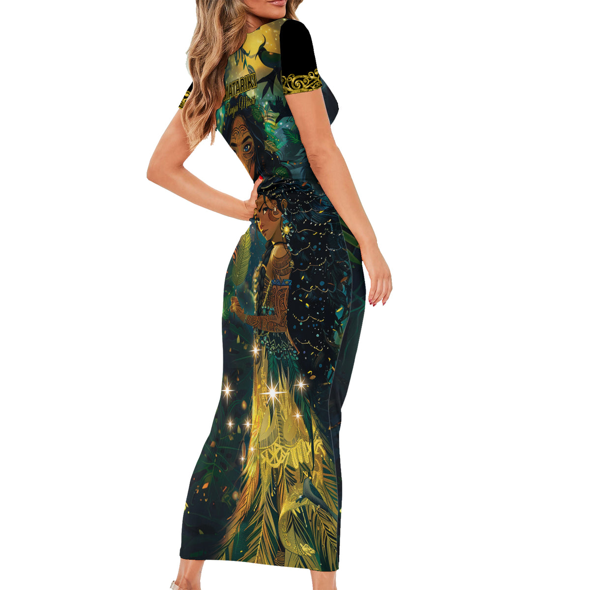 New Zealand Matariki Family Matching Short Sleeve Bodycon Dress and Hawaiian Shirt Rongo Mori Wellbeing and Good Luck LT9 - Polynesian Pride
