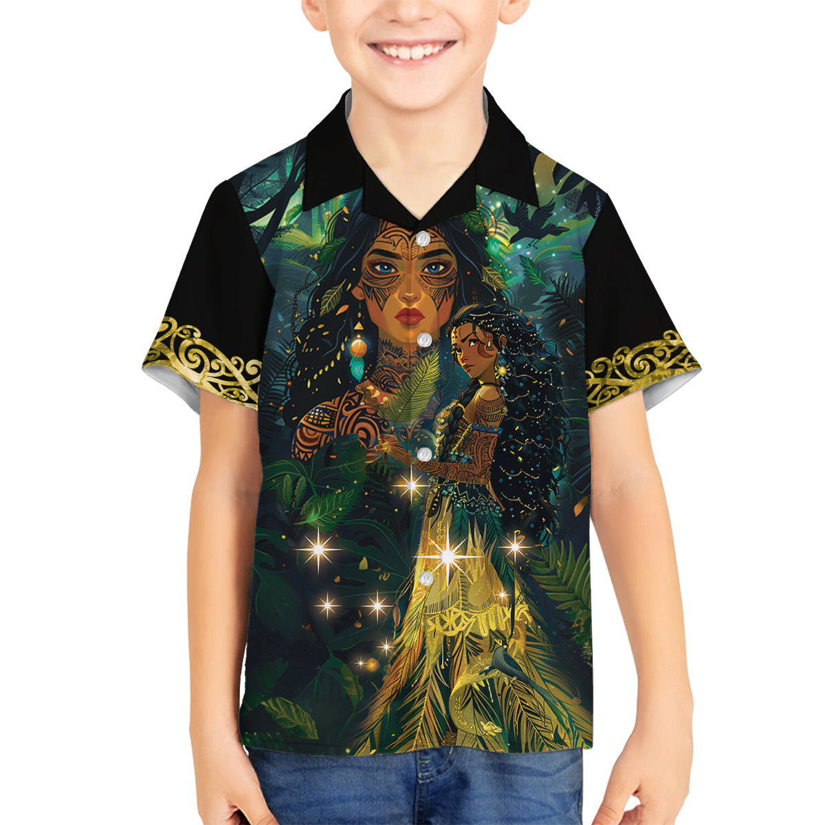 New Zealand Matariki Family Matching Summer Maxi Dress and Hawaiian Shirt Rongo Mori Wellbeing and Good Luck LT9 Son's Shirt Art - Polynesian Pride