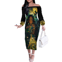 New Zealand Matariki Off The Shoulder Long Sleeve Dress Rongo Mori Wellbeing and Good Luck LT9 Women Art - Polynesian Pride