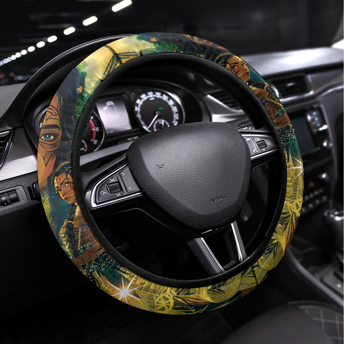 New Zealand Matariki Steering Wheel Cover Rongo Mori Wellbeing and Good Luck LT9 Universal Fit Art - Polynesian Pride