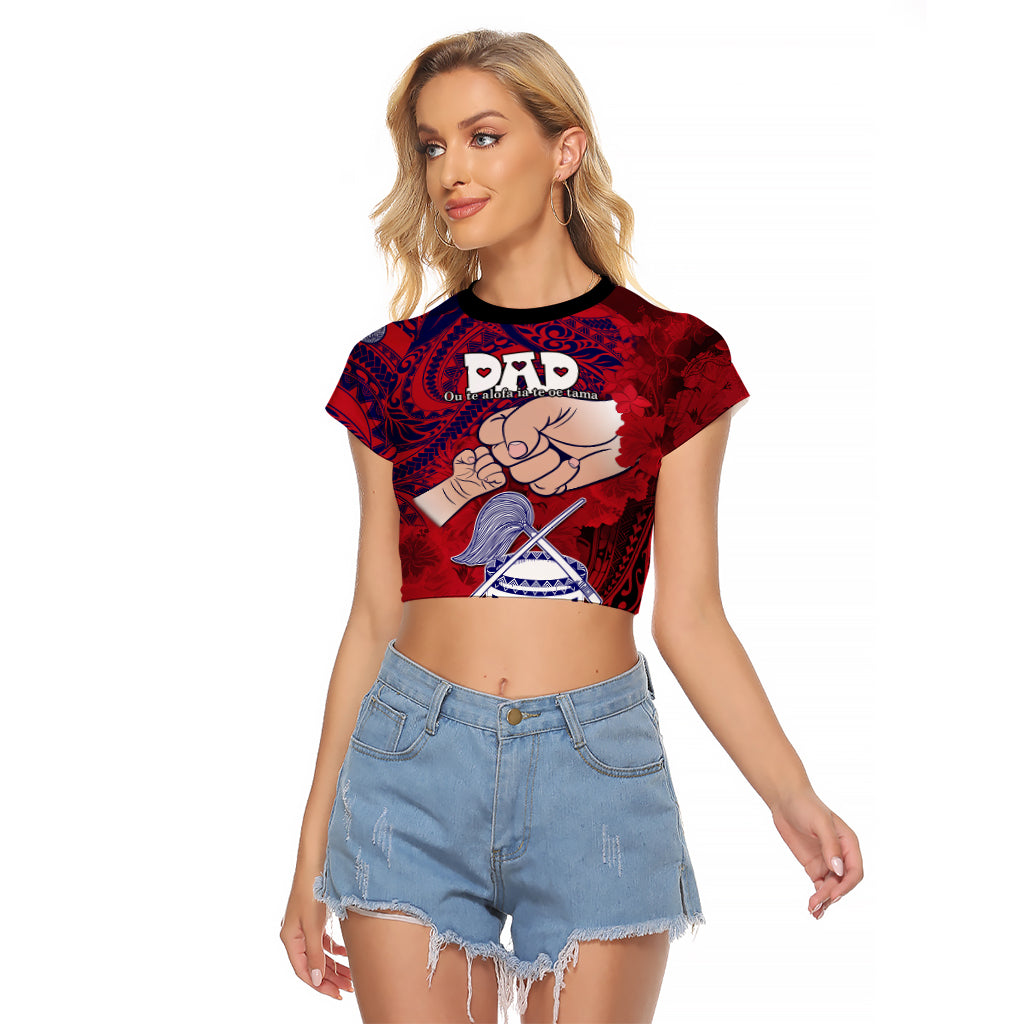 Fathers Day Polynesian Islands American Samoa Raglan Cropped T Shirt Dad Ou Te Alofa Ia Te Oe Tama - Polynesian Flowers Tribal LT9 Female Red - Polynesian Pride