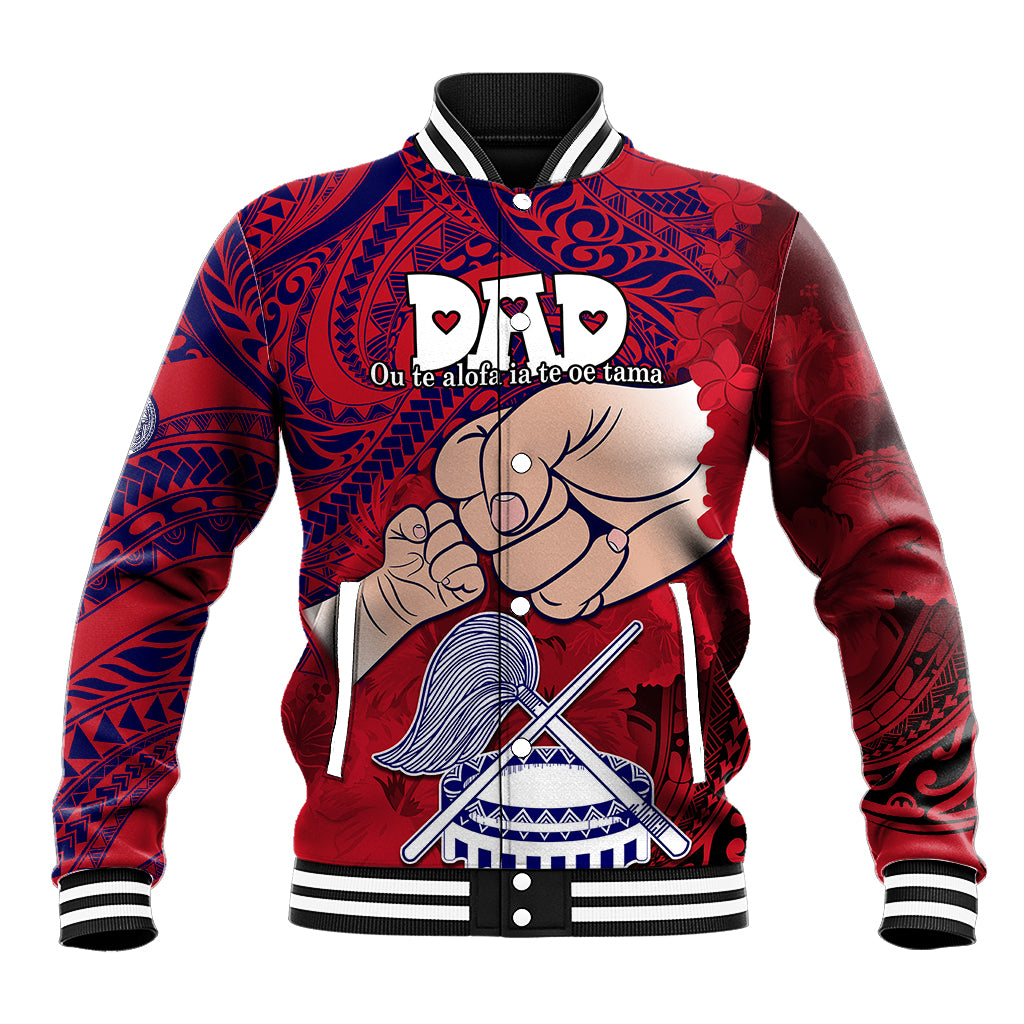 Personalised Fathers Day Polynesian Islands American Samoa Baseball Jacket Dad Ou Te Alofa Ia Te Oe Tama - Polynesian Flowers Tribal LT9 Unisex Red - Polynesian Pride