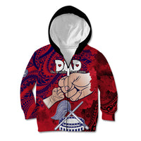 Personalised Dads Day American Samoa Kid Hoodie Dad Ou Te Alofa Ia Te Oe Tama - Polynesian Flowers Tribal LT9 Zip Hoodie Red - Polynesian Pride