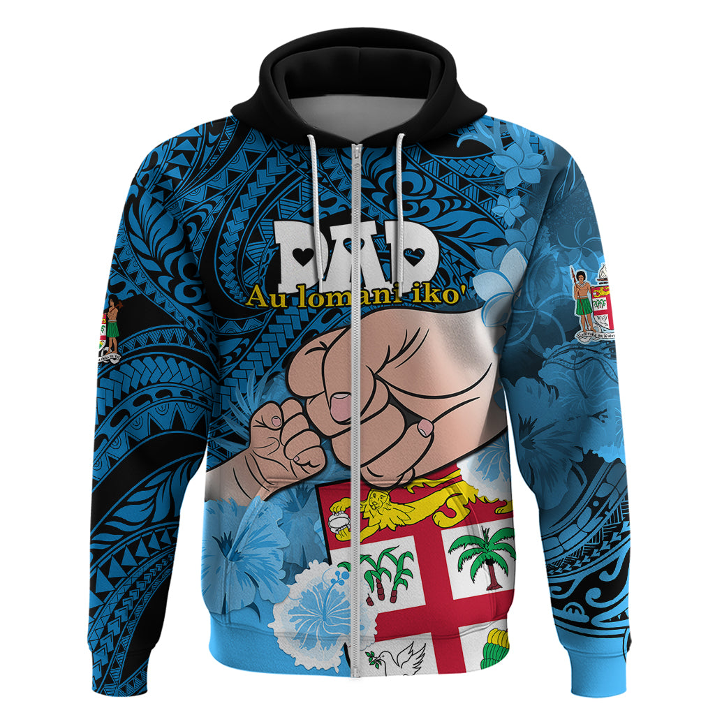 Dads Day Fiji Hoodie Dad Au Lomani Iko Polynesian Flowers Tribal LT9 Zip Hoodie Blue - Polynesian Pride