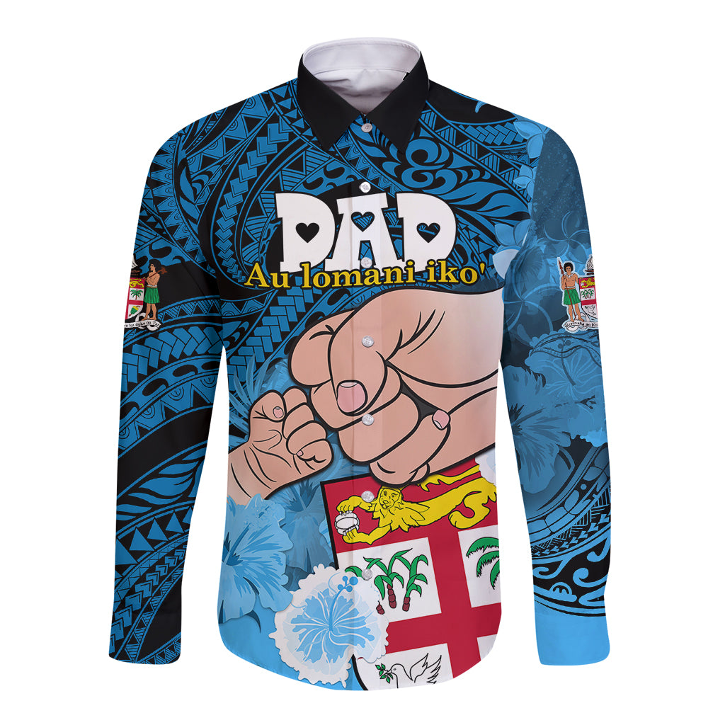 Dads Day Fiji Long Sleeve Button Shirt Dad Au Lomani Iko - Polynesian Flowers Tribal LT9 Unisex Blue - Polynesian Pride