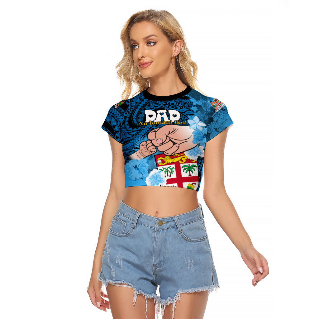 Fathers Day Polynesian Islands Fiji Raglan Cropped T Shirt Dad Au Lomani Iko - Polynesian Flowers Tribal LT9 Female Blue - Polynesian Pride
