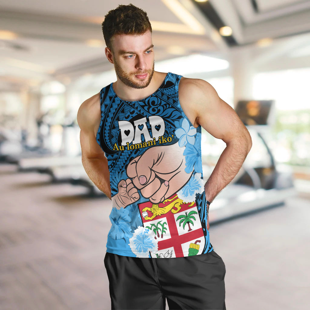 Personalised Dads Day Fiji Men Tank Top Dad Au Lomani Iko - Polynesian Flowers Tribal LT9 - Polynesian Pride