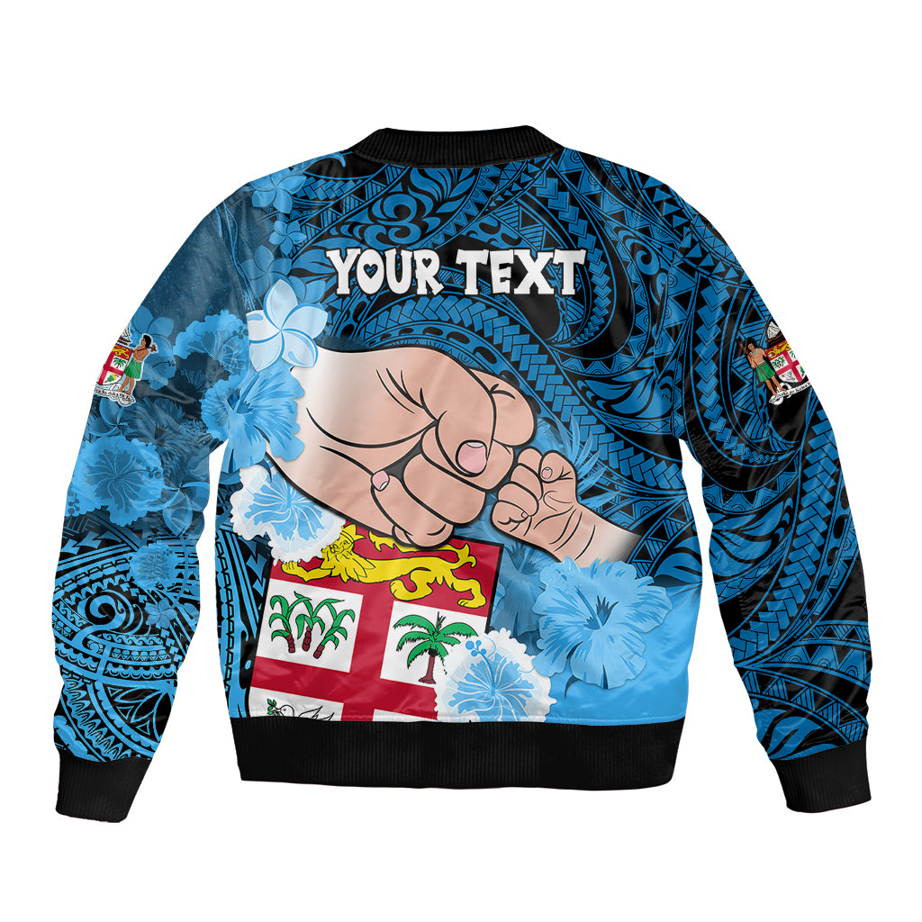 Personalised Dads Day Fiji Sleeve Zip Bomber Jacket Dad Au Lomani Iko - Polynesian Flowers Tribal LT9 - Polynesian Pride